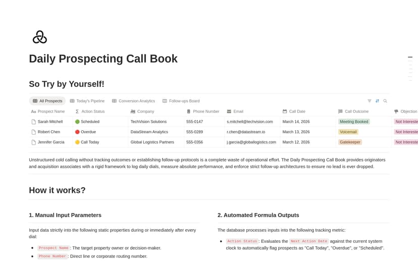 Daily Prospecting Call Book