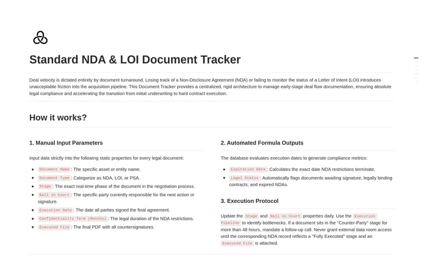 Standard NDA & LOI Document Tracker