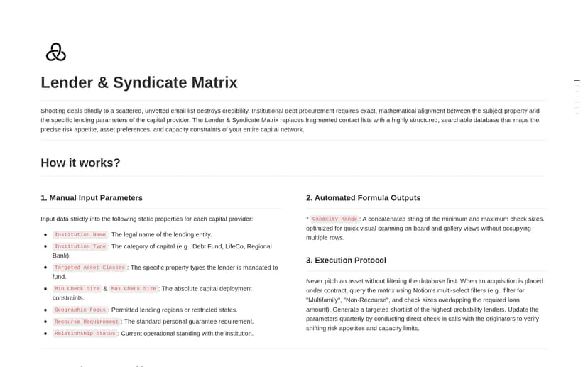 Lender & Syndicate Matrix