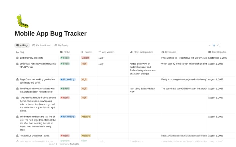 Mobile App Bug Tracker & QA Dashboard