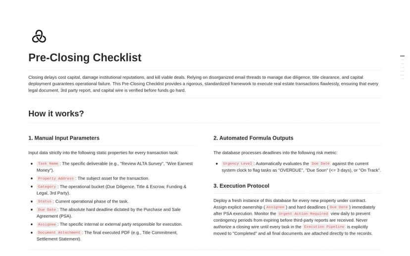Pre-Closing Checklist