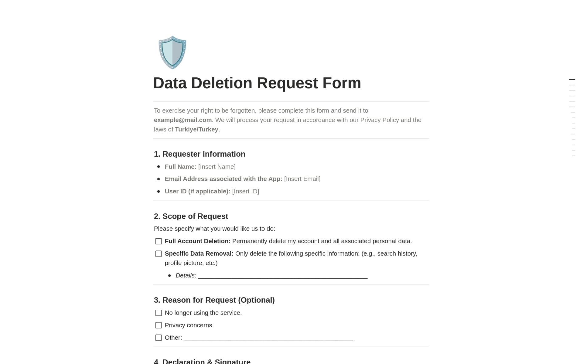 GDPR & CCPA Data Deletion Request Form
